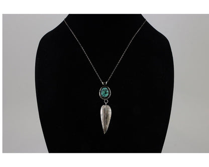 Navajo Necklace 925 Silver Natural Mined Turquoise Artist Signed P C.90s