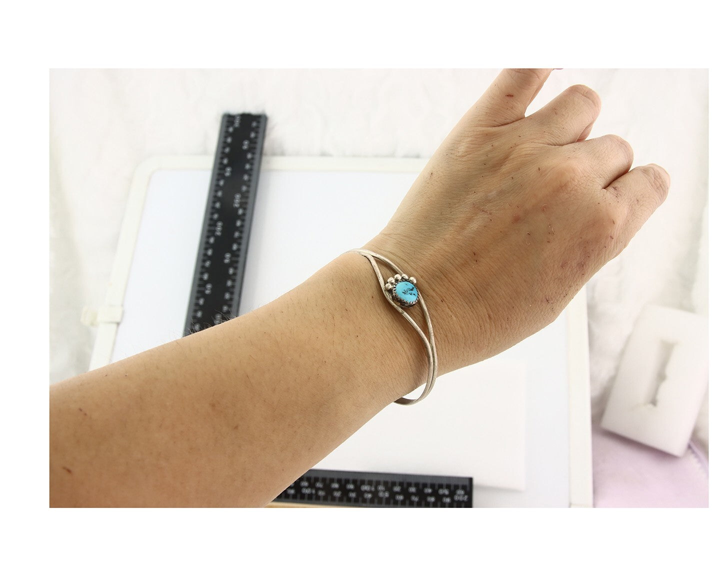 Vintage Navajo Bracelet 925 Silver Blue Turquoise Handmade Signed P