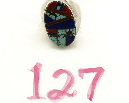 Navajo Ring .925 Sterling Silver Turquoise Coral Lapis Natural Gemstone Artist