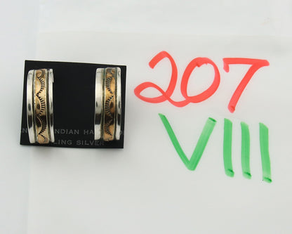 Navajo Hoop Earrings Sterling Silver & Gold Vintage Handmade Signed E