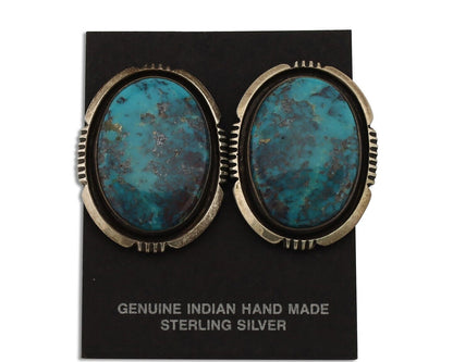 Navajo Earrings 925 Silver Natural Blue Turquoise Signed William Denetdale C.80s