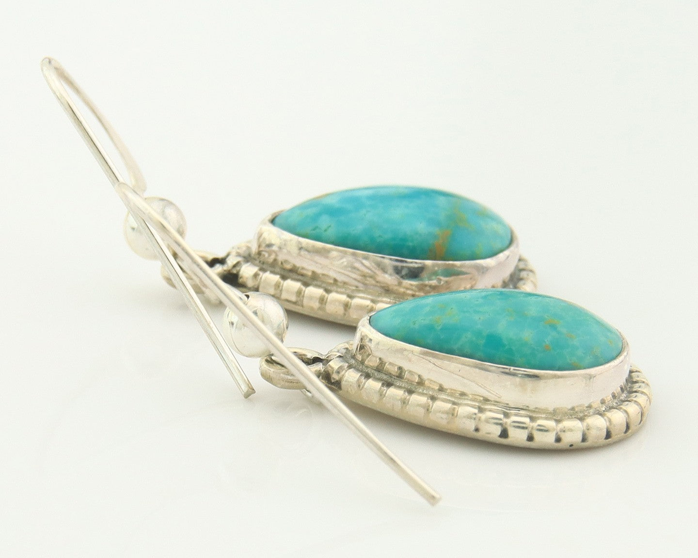 Navajo Earrings Sterling Silver Natural Turquoise Vintage Signed M