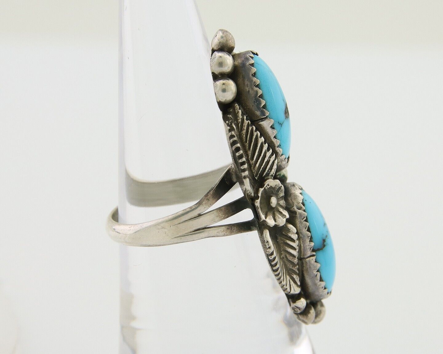 Navajo Ring 925 Silver Natural Blue Turquoise Native Artist Signed SC C.80's