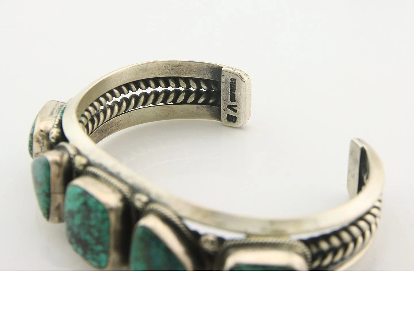 Navajo Cuff Bracelet Sterling Silver Turquoise Handmade Vintage Signed VB