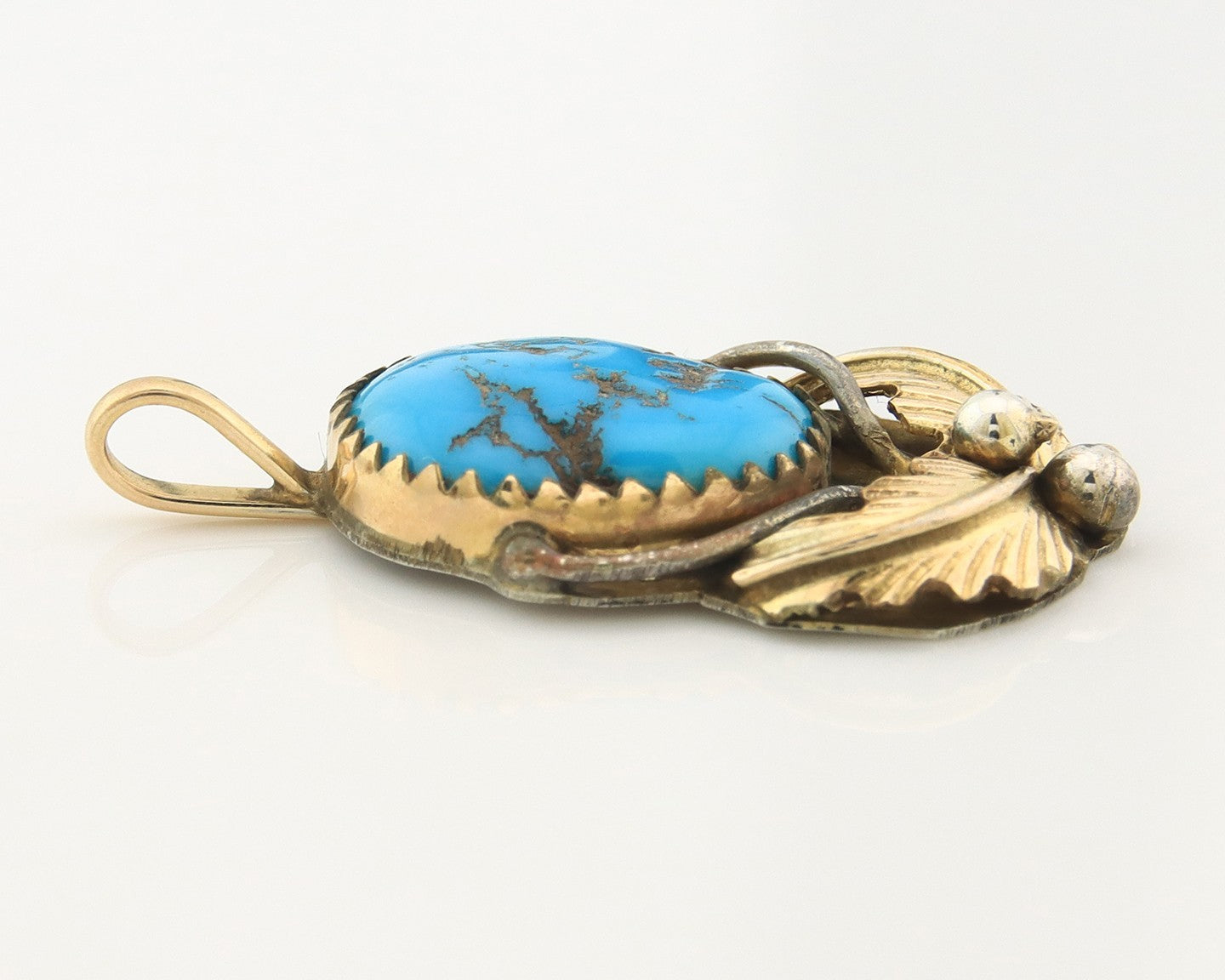 Navajo Pendant Sterling Silver & Gold Natural Blue Turquoise Signed Virgnina C