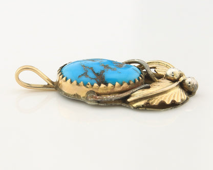 Navajo Pendant Sterling Silver & Gold Natural Blue Turquoise Signed Virgnina C