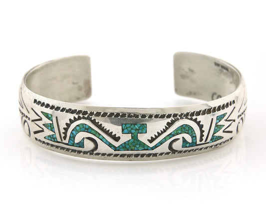 Navajo Cuff Bracelet Sterling Silver Authentic Turquoise Signed Stanley Bain