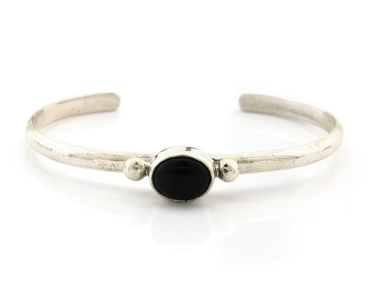 Navajo Cuff Bracelet Sterling Silver Natural Mined Black Onyx Native Artist