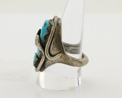 Mens Heavy Zuni Snake Ring 925 Silver Turquoise Signed EFFIE CALAVASA C.80's