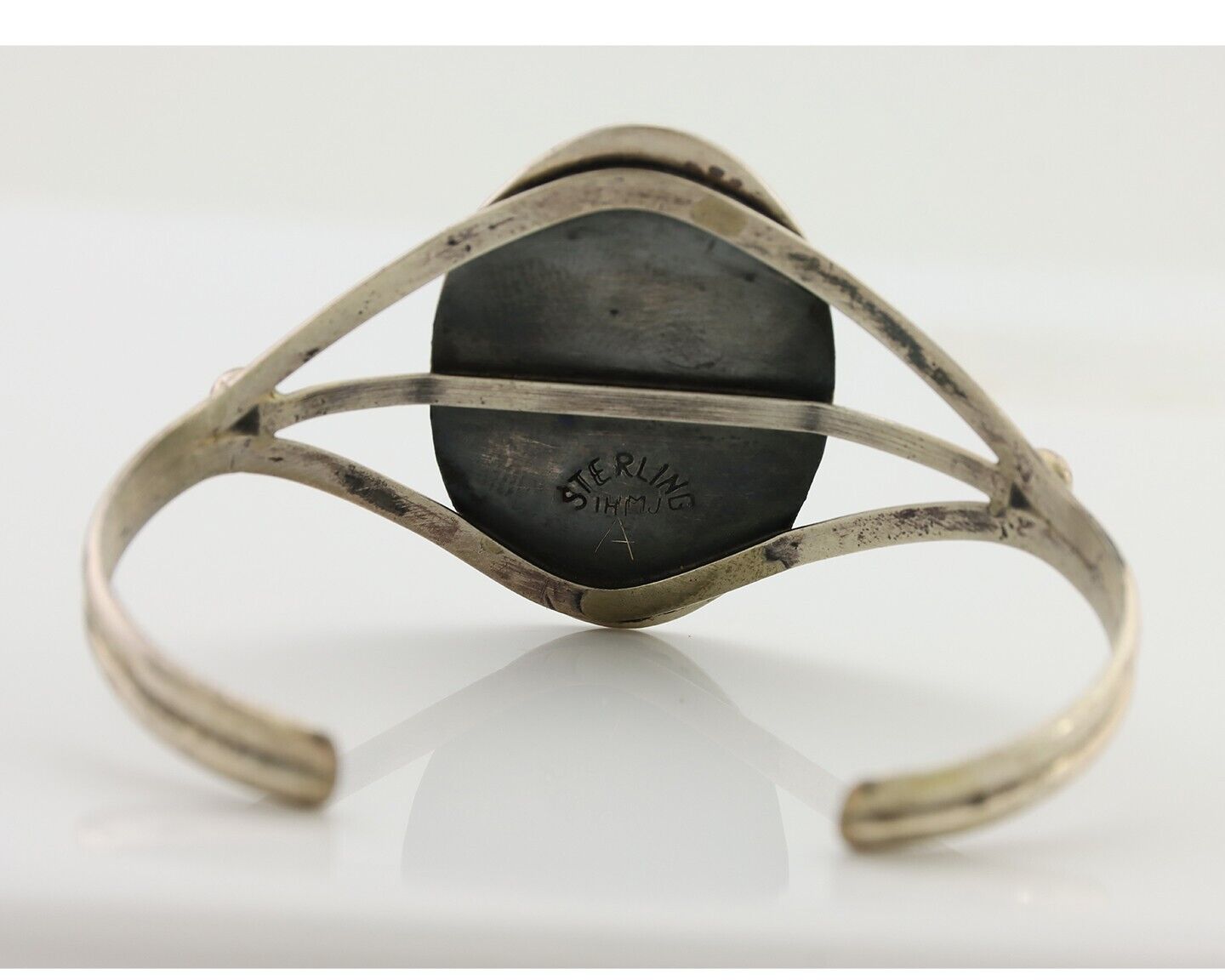 Navajo Bracelet 925 Silver Sleeping Beauty Turquoise Signed IHMJ C.80's