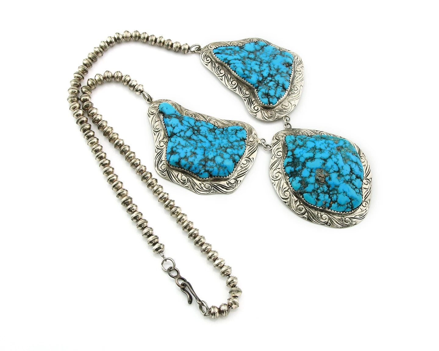 Navajo Bead Necklace Sterling Silver Natural Nugget Turquoise Vintage Handmade