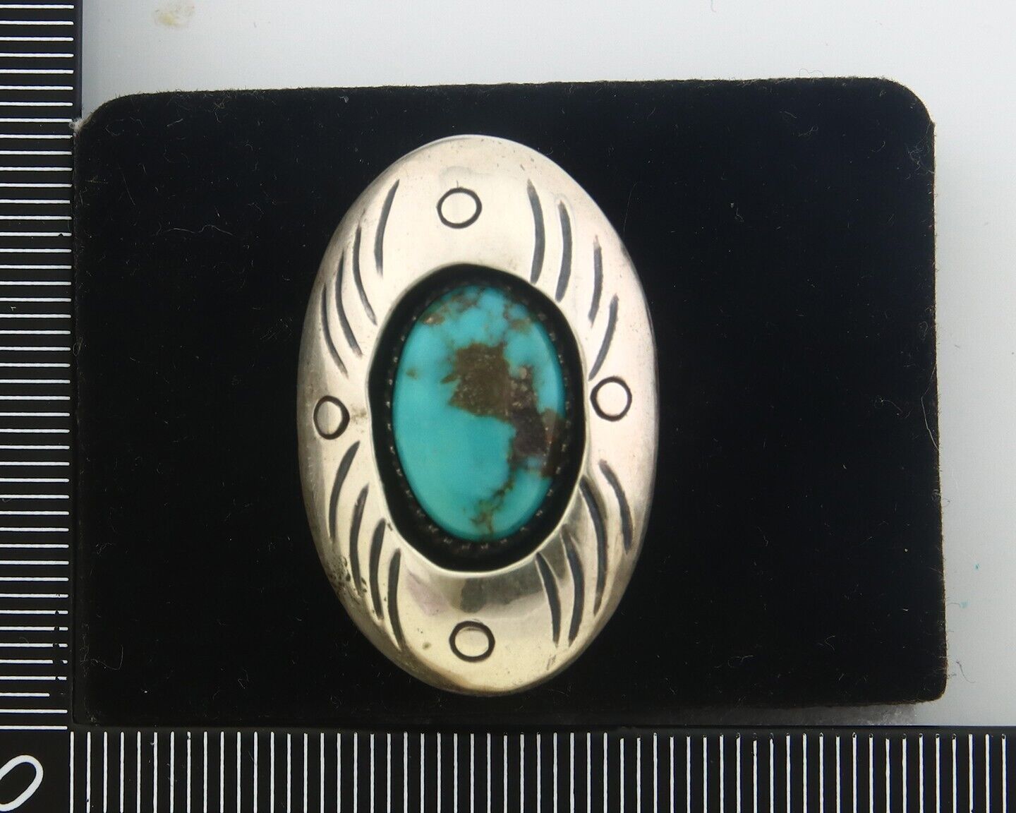 Navajo Ring 925 Sterling Turquoise Handmade Native Artist C.80's Size 7.0