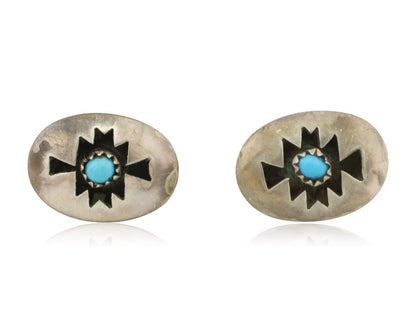 Navajo Hand Cut Earrings 925 Silver Natural Turquoise Native Artist C.80's