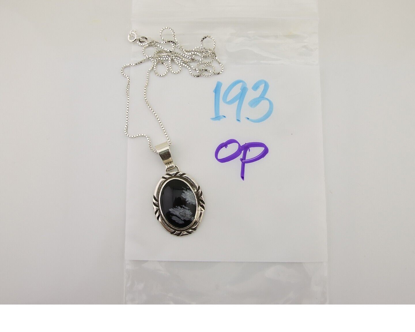 Navajo Necklace 925 Silver Onyx Natural Snowflake Agate Signed Native American