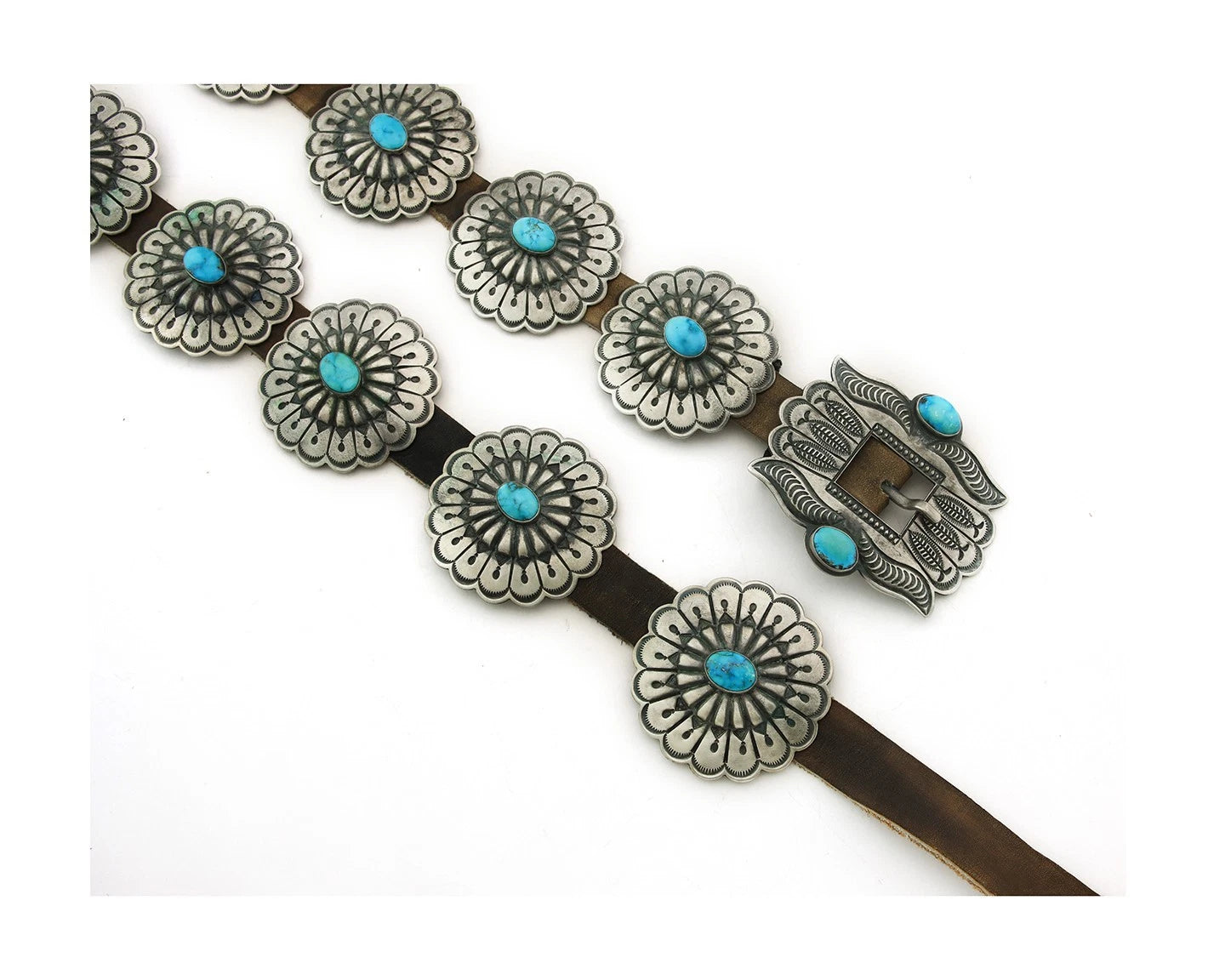 Navajo Concho Belt Sterling Silver Turquoise Vintage Signed H Morgan