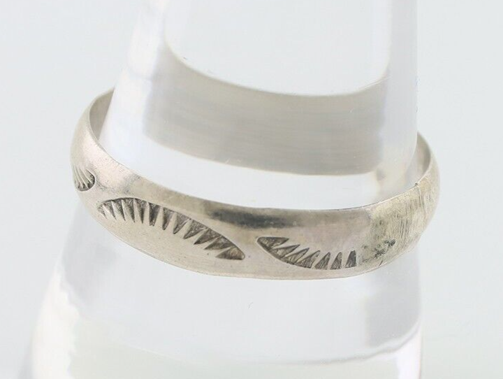 Navajo Hand Stamped Band 925 Silver 5.0 mm Signed Larry Chavez Size 11.0 C.80's