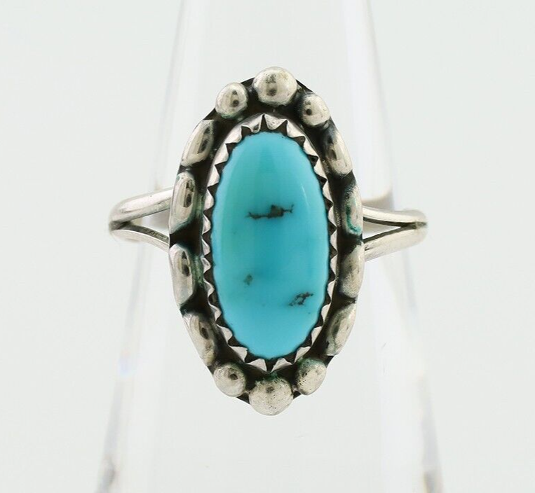 Navajo Ring 925 Silver Sleeping Beauty Turquoise Artist Signed SC C.80's