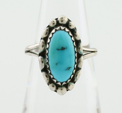 Navajo Ring 925 Silver Sleeping Beauty Turquoise Artist Signed SC C.80's