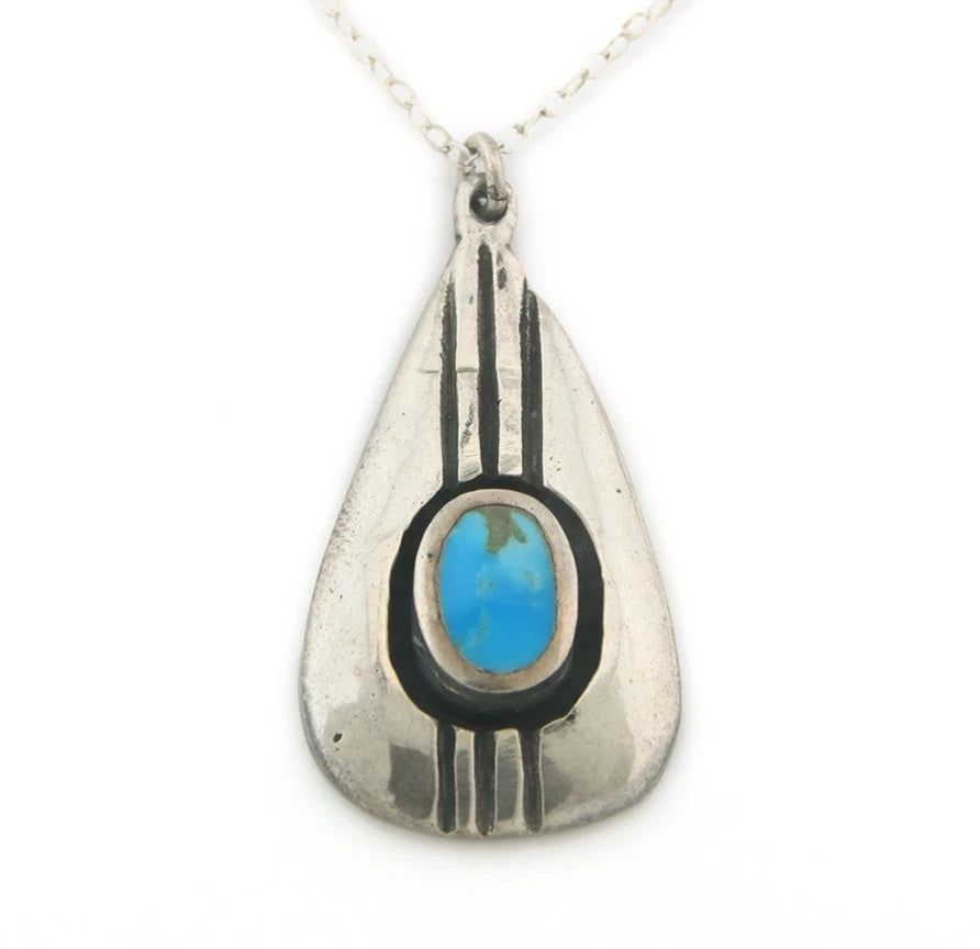 Navajo Necklace Sterling Silver Natural Blue Turquoise Vintage Handmade