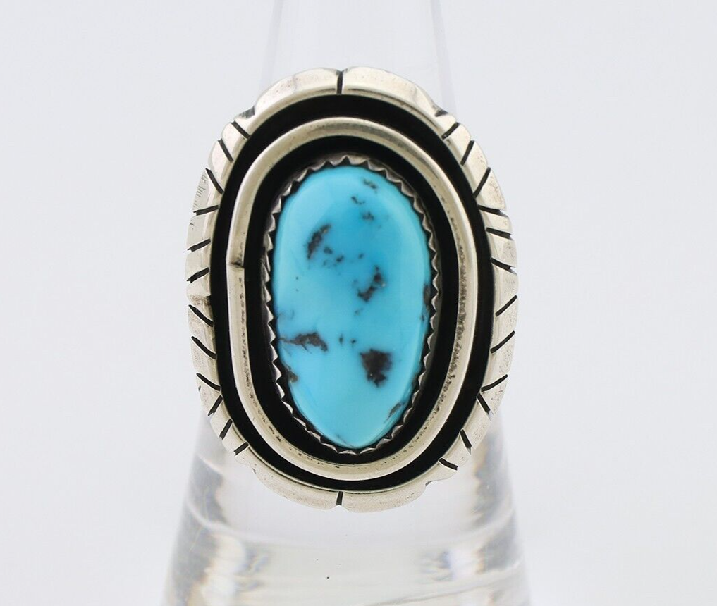Navajo Ring 925 Silver Sleeping Beauty Turquoise Native Artist C.80's