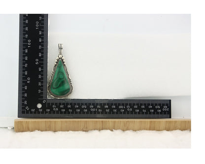Navajo Sterling Silver Pendant Malachite Vintage Handmade Signed George Begay