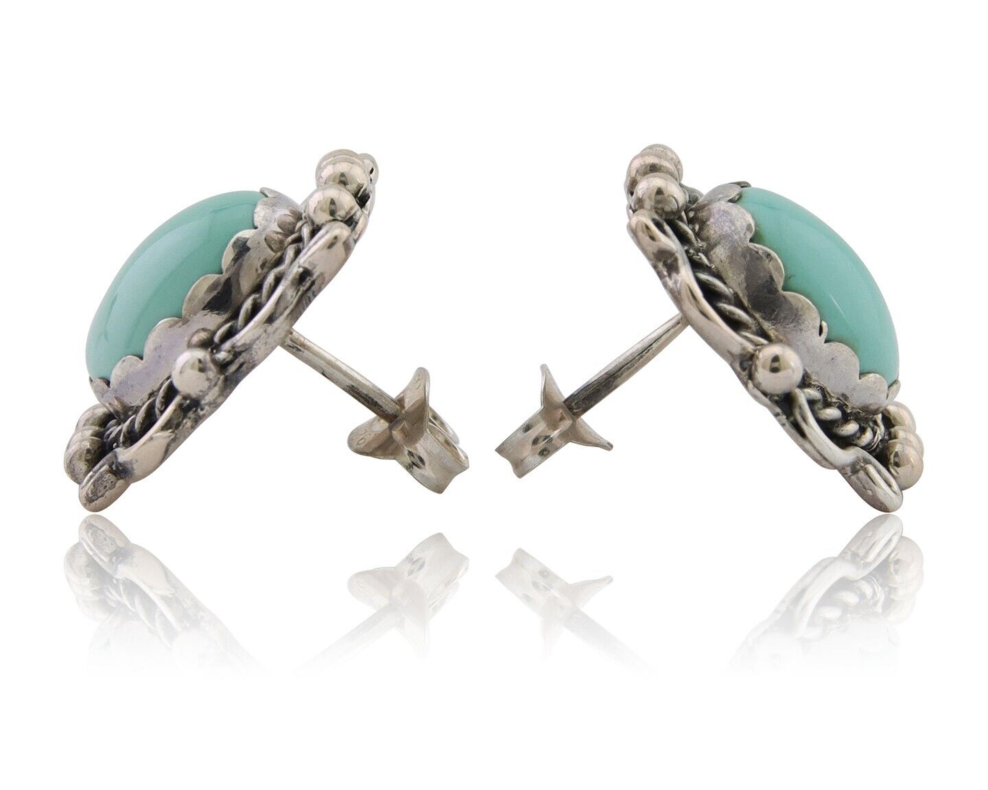 Navajo Paw Earrings 925 Silver Blue Turquoise Native American Artist C.80's