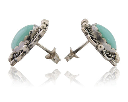 Navajo Paw Earrings 925 Silver Blue Turquoise Native American Artist C.80's