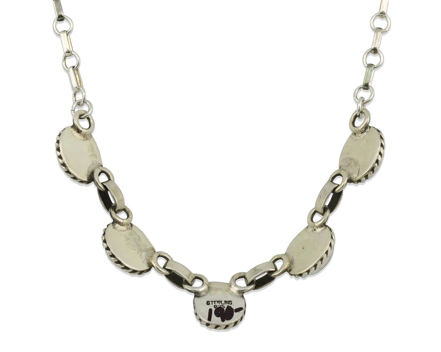 Navajo Necklace .925 Silver Natural Green Jade Native American Artist C.80's