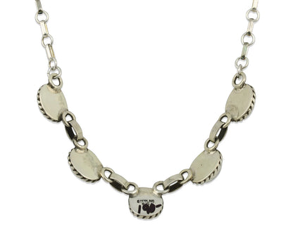 Navajo Necklace .925 Silver Natural Green Jade Native American Artist C.80's