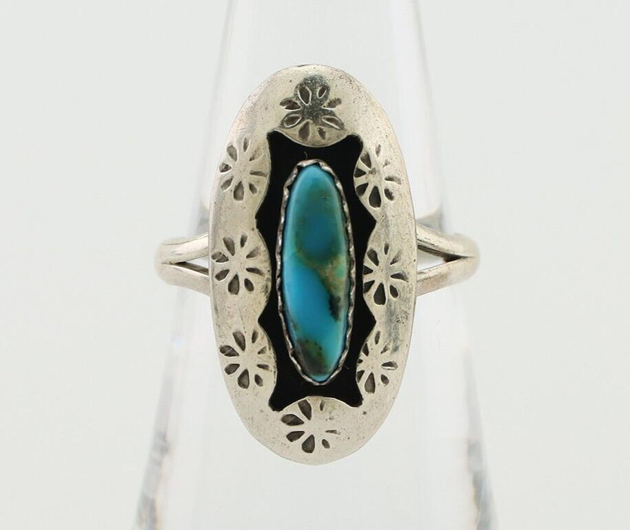 Navajo Ring 925 Silver Natural Blue Turquoise Signed IJC C.80's