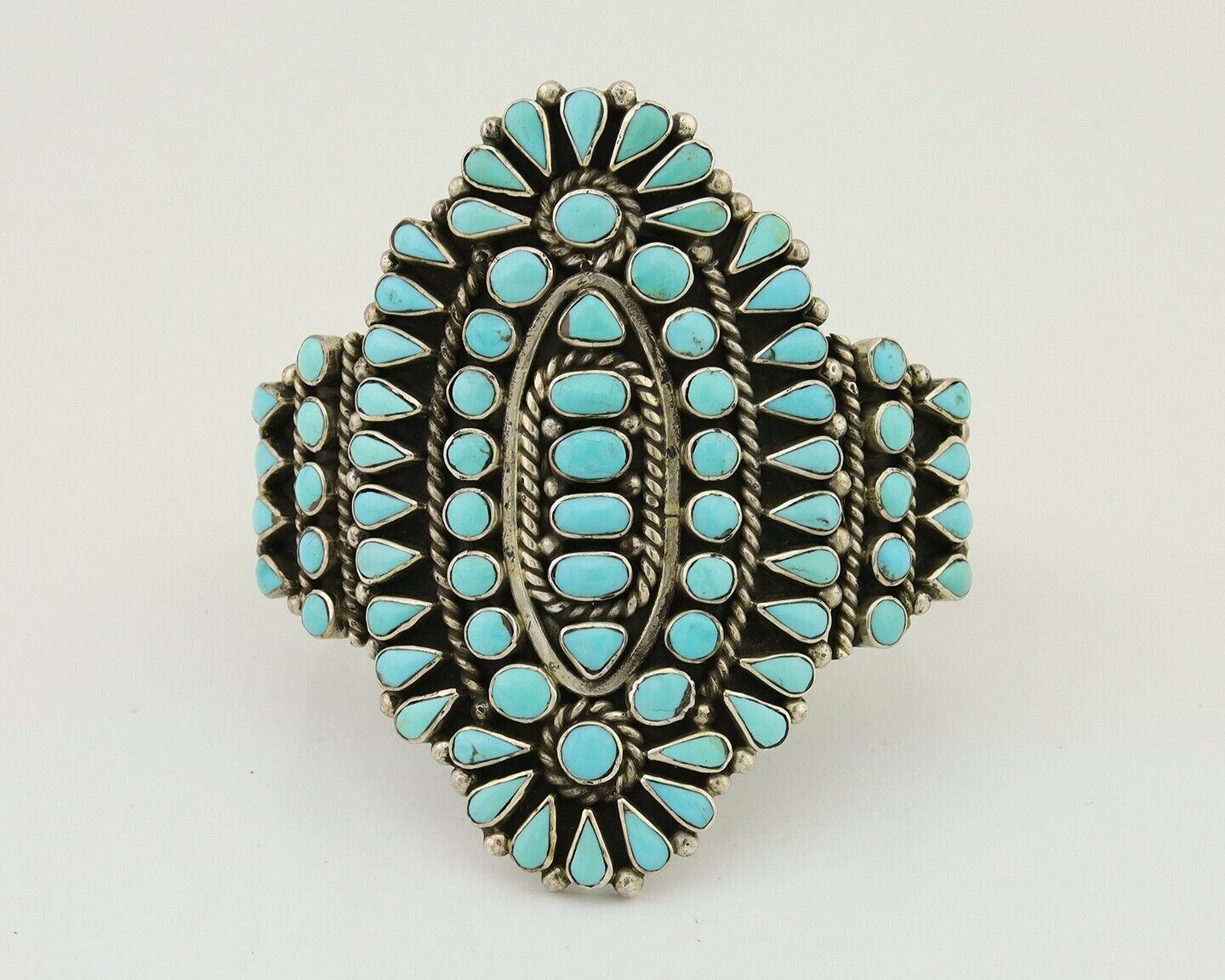 Men Navajo Bracelet 925 Silver Natural Blue Turquoise Signed BS C.80's