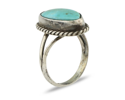 Navajo Ring 925 Silver Kingman Turquoise Artist Native American Signed C.80's