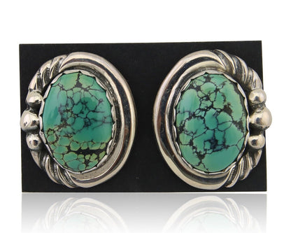 Navajo Earrings 925 Blue Spiderweb Turquoise Native American Artist C.80's