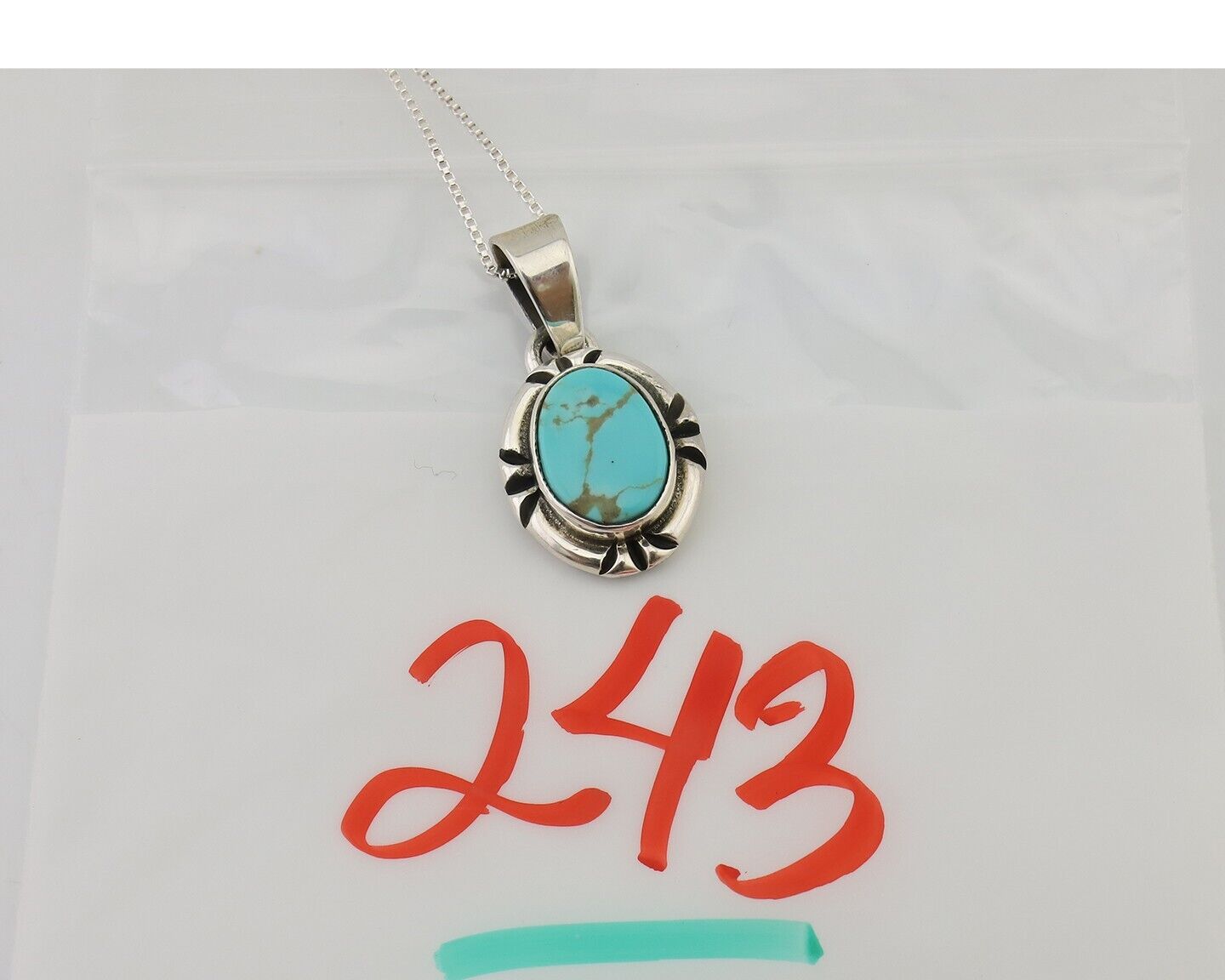 Navajo Necklace 925 Silver Kingman Turquoise Artist Signed Gecko C.90s