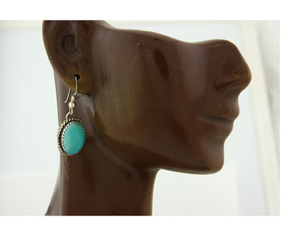 Navajo Dangle Earrings 925 Silver Natural Turquoise Native Signed Benally C.80's