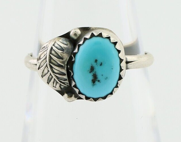 Navajo Ring 925 Silver Sleeping Beauty Turquoise Native American Artist C.80's