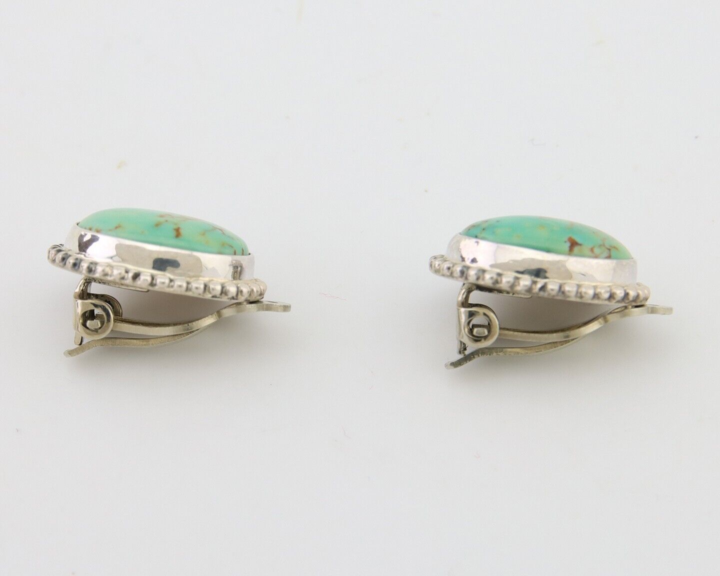 Navajo Stud Earrings 925 Silver Natural Turquoise Artist Signed M C.80's