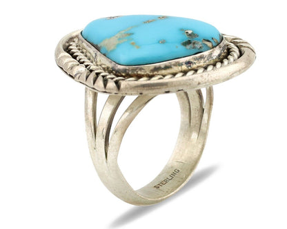 Navajo Ring 925 Silver Natural Mined Blue Gem Turquoise Native Artist C.80's