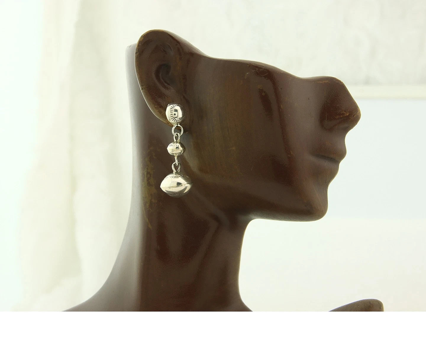 Navajo Bead Earrings Sterling Silver Handmade Vintage Hand Stamped Native Artist