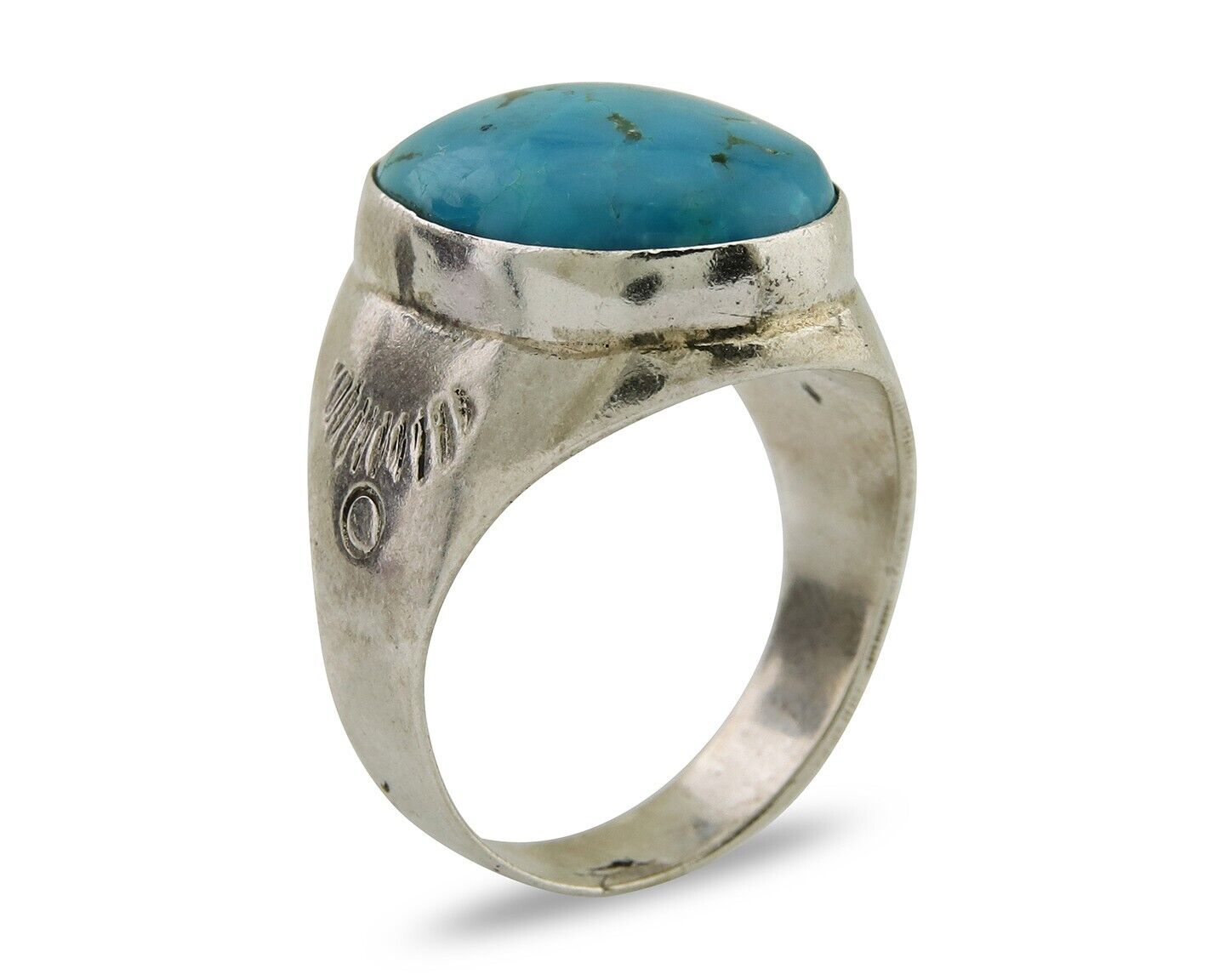 Men Navajo Hand Stamped Ring 925 Silver Arizona Turquoise Artist C.80's