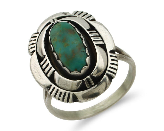 Navajo Ring 925 Silver Turquoise Artist Signed Leonard & Marian Nez C.80's