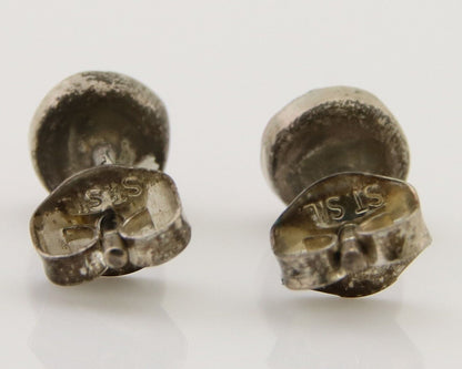 Navajo Earrings 925 Silver Inlaid Natural Onyx & Coral Native Artist C.80's