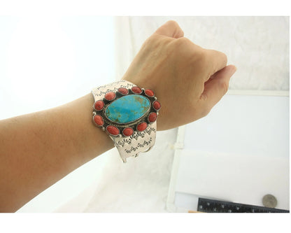 Navajo Cuff Bracelet Sterling Silver Natural Gemstone Vintage Handmade