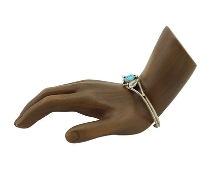 Navajo Bracelet 925 Silver Sleeping Beauty Turquoise Native American Artist C80s