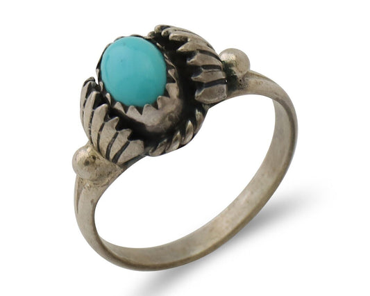 Navajo Ring 925 Silver Kingman Turquoise Native American Artist Made In 1985