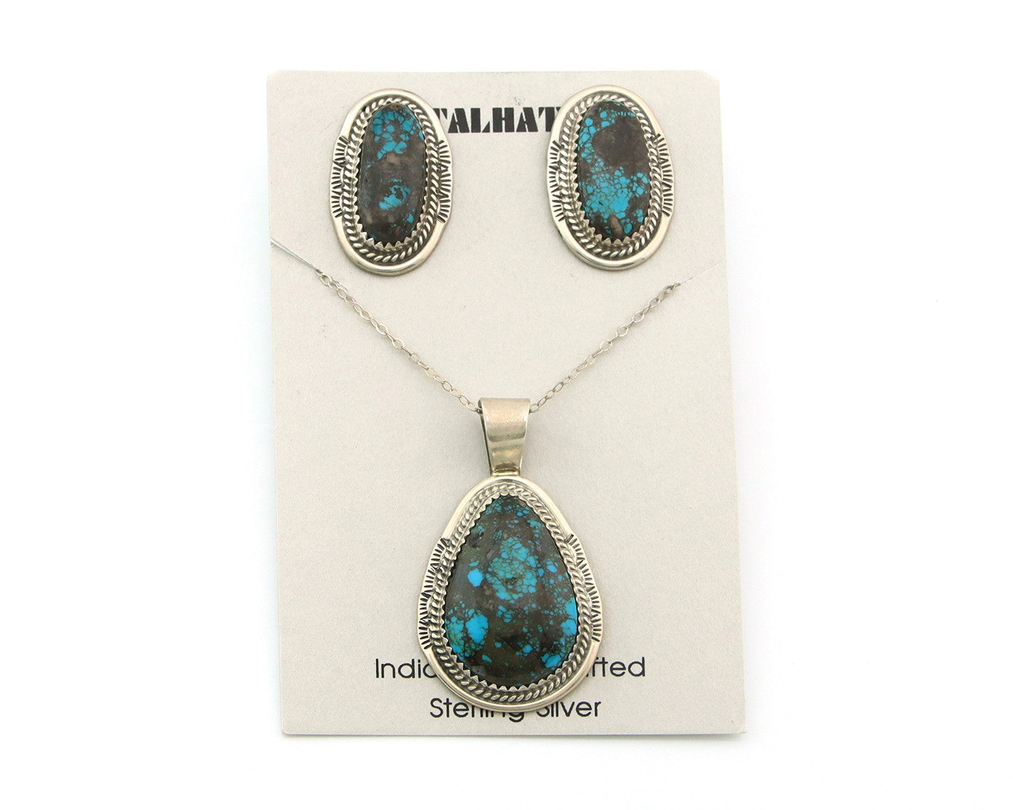 Navajo Necklace Earrings Set Sterling Silver Turquoise Vintage Signed Spencer