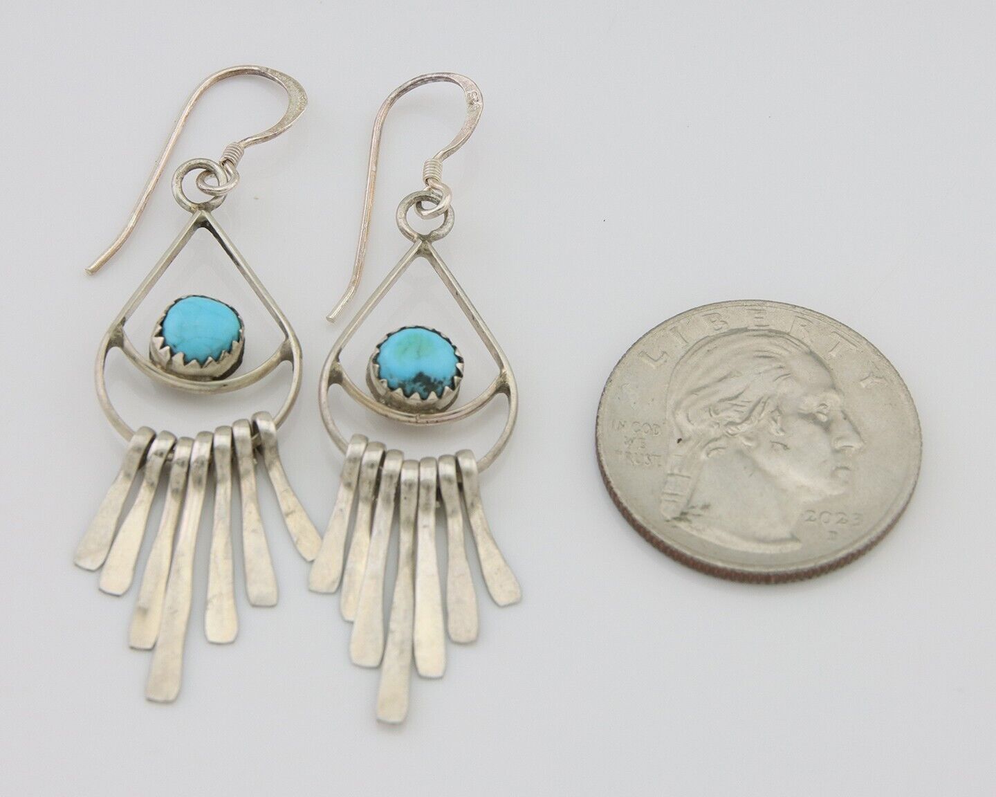 Navajo Dangle Earrings 925 Silver Natural Turquoise Artist Signed JB C.80's