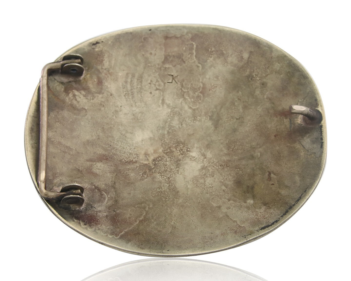 Navajo Belt Buckle .999 Nickel Buffalo Gemstone Signed Chee Keams 3x3.5 in C.80s