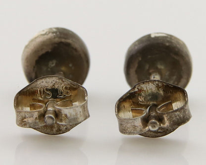 Navajo Earrings 925 Silver Inlaid Natural Onyx & Turquoise Native American C.80s