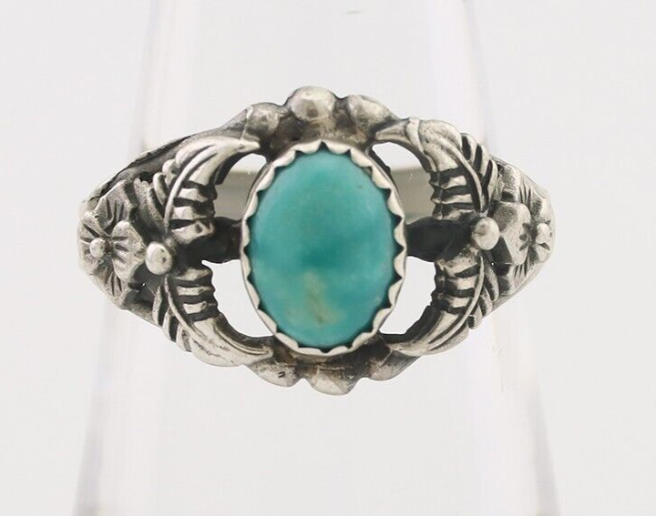 Navajo Ring 925 Silver Natural Turquoise Native American Artist C.80's